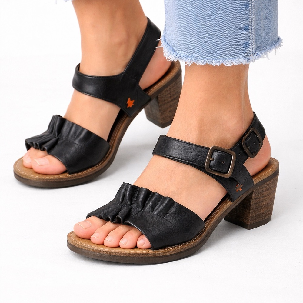 The Art Company Black Leather Block Heel Sandals Size 41 Comfort Platform